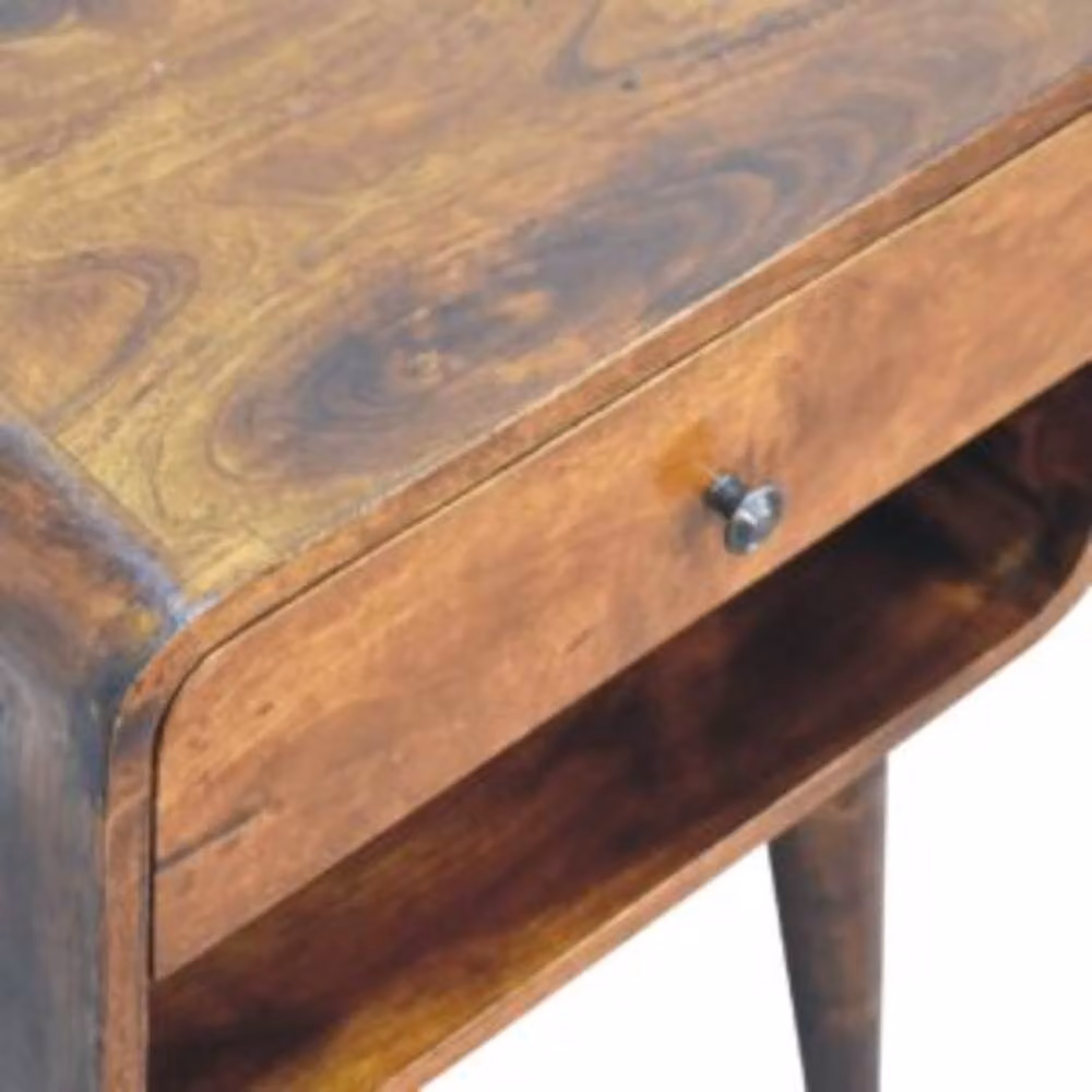 Wyld Haus Honfleur Curve Bedside Table in Brown Mango Wood with Drawer and Shelf, W/D/H: 45 x 35 x 56 cm – 4
