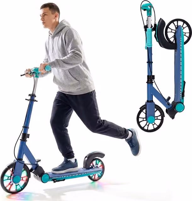 Costway Foldable Metal Kick Scooter with Height Adjustment and Brake, Green