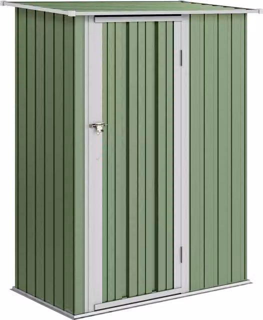 Outsunny Steel Tool Cabinet with Sloped Roof and Lockable Single Door, Green, W: 140 cm, D: 80 cm, H: 140 cm