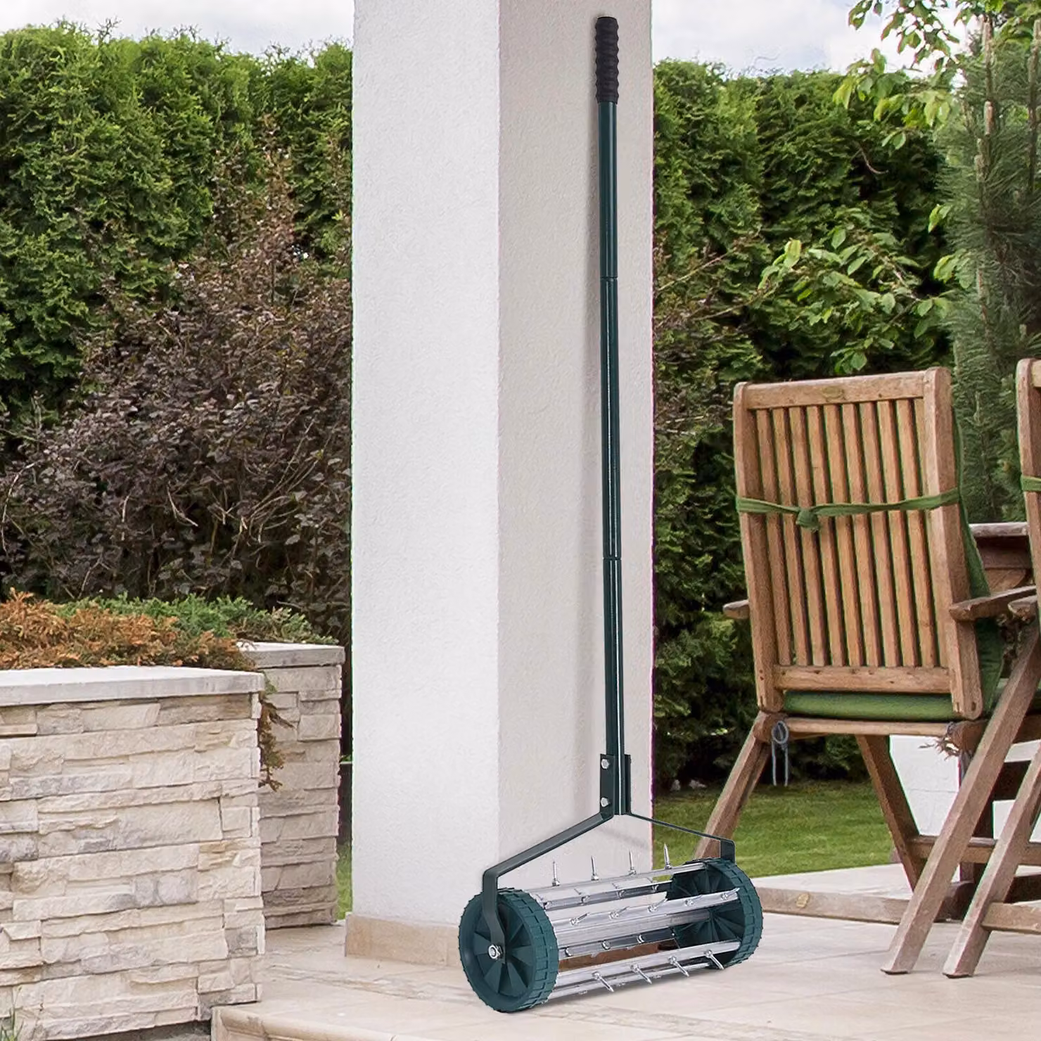Costway Green Rolling Garden Lawn Aerator with Rotary Push Tine Spike Soil Aerator Tool – 3