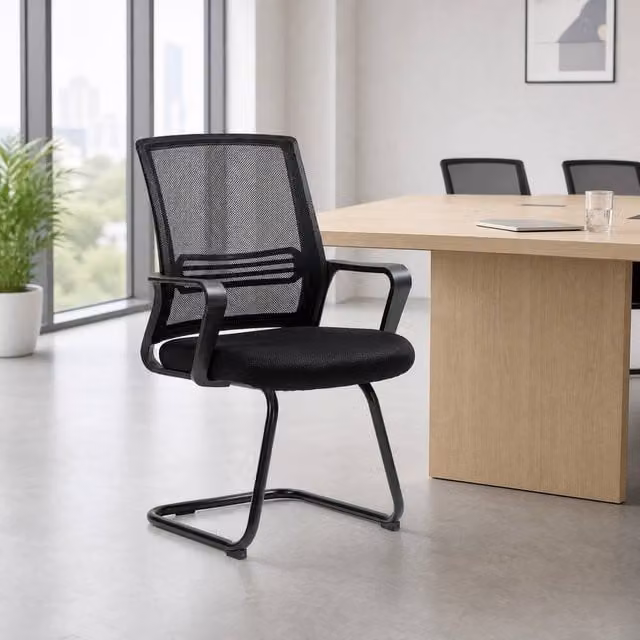 STILVORA Ergonomic Meeting Chair with Armrests and Cantilever Base in Black Fabric – 1