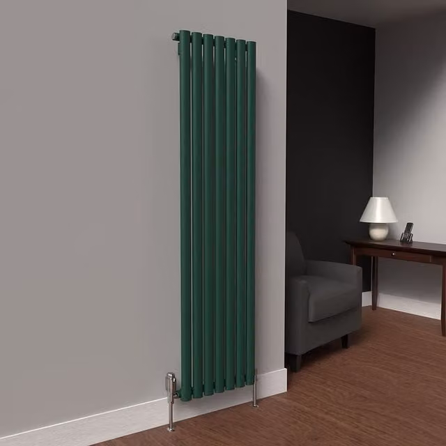 Lux Heat Oval Coloured Vertical Radiator in Green, H: 160 cm x W: 42 cm