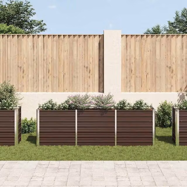 Berkfield Home Garden Galvanised Steel Raised Bed in Brown, W/D/H: 240 x 40 x 77 cm