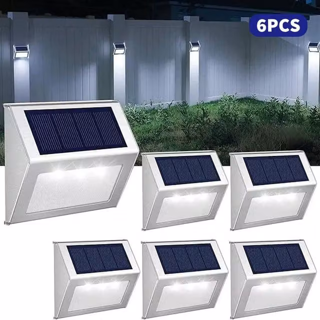 Kelvenix 6-Piece Super Bright Solar Powered LED Garden Step Lights in Silver – 1