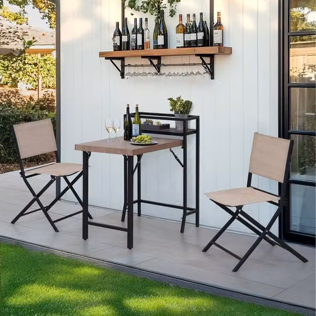 Sunjoy 3 Piece Modern Patio Bistro Set in Brown and Black Powder Coated Steel, W/D/H: 60 x 87.5 x 81.5 cm