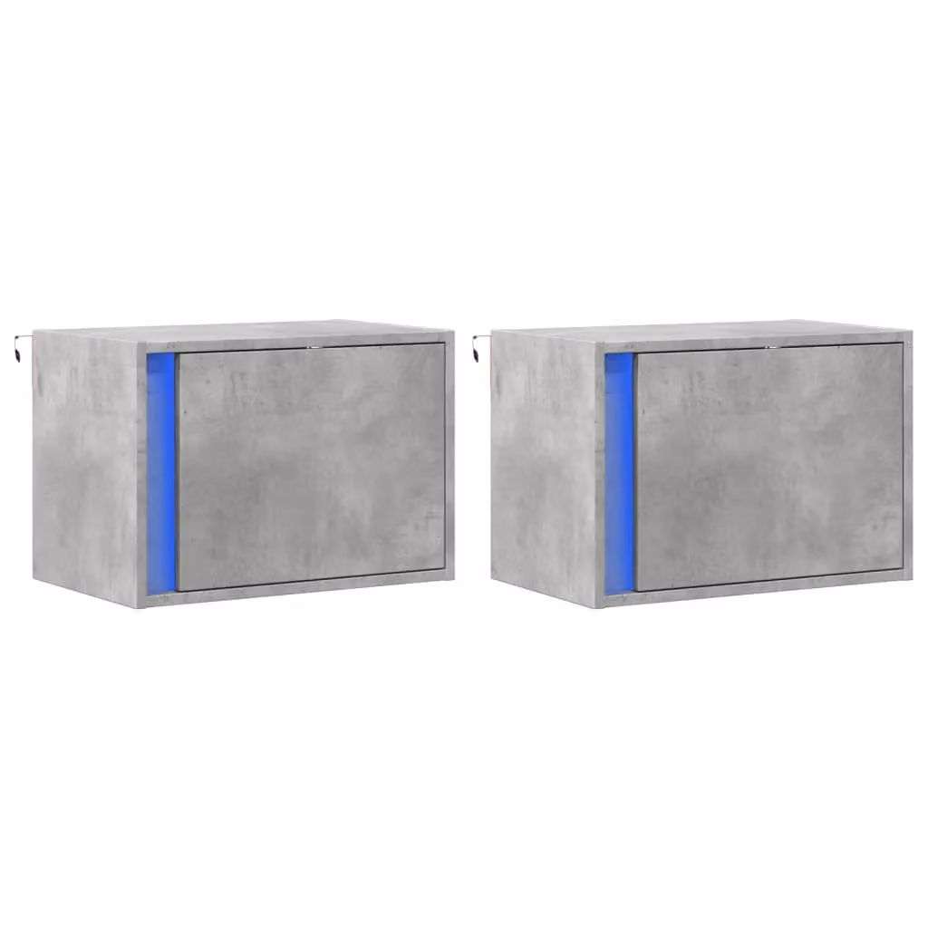 Berkfield Home Wall-mounted Bedside Cabinets with Integrated LED Lights, Set of 2, Concrete Oak in Grey – 2