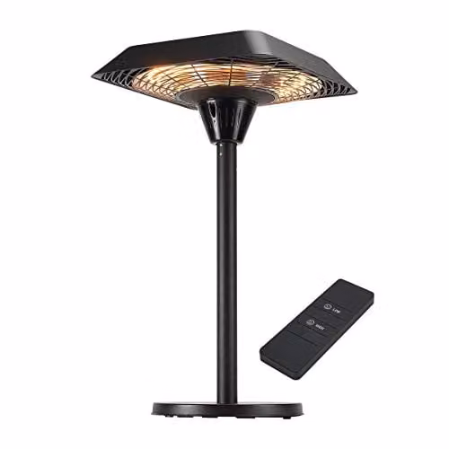 Heat Outdoors Shadow Diffusion Table Top Patio Heater, 2.1 kW Black Metal Portable Outdoor Heating Unit with 3 Adjustable Settings – 1