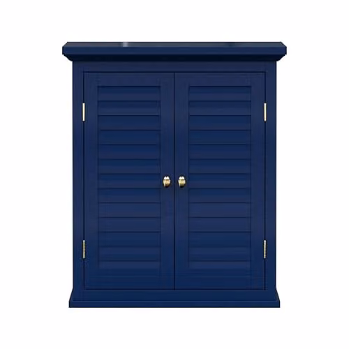 Teamson Home Glancy Wall Mounted Two-Door Cabinet with Internal Shelves in Blue and Silver – 1