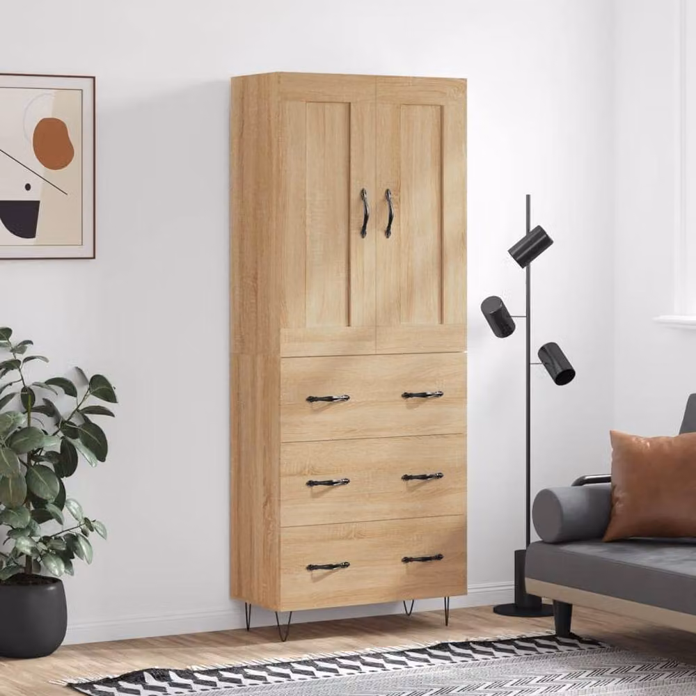 Berkfield Home Sonoma Oak Highboard in Light Brown, W/D/H: 69.5 x 34 x 180 cm – 2
