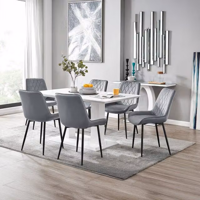 FurnitureboxUK Imperia 6 White Rectangular Dining Table and 6 Pesaro Black Leg Chairs in Grey