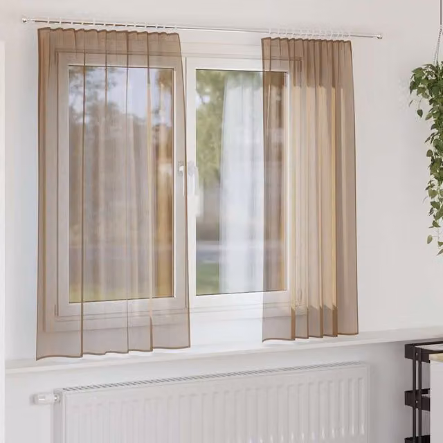 Berkfield Home Plain Transparent Voile Fabric Curtains with Rod Pockets, 2 Pack, Brown – 1