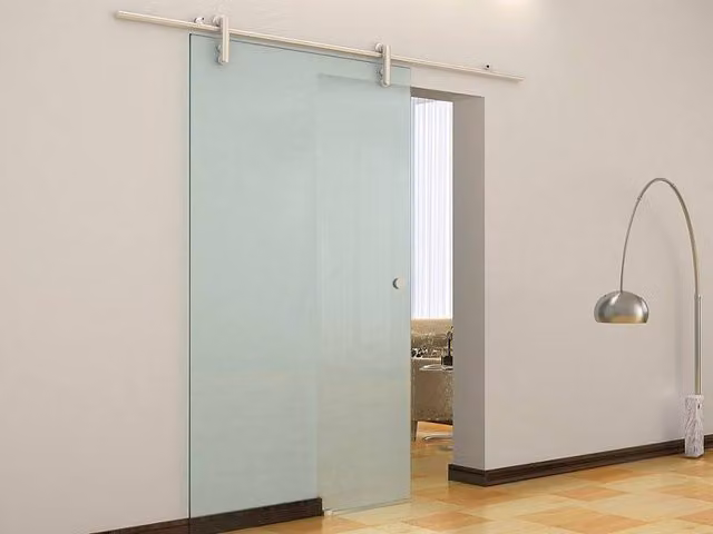 Vente-unique Modern Surface-Mounted Sliding Door in Clear Tempered Glass, H 205 x W 83 cm