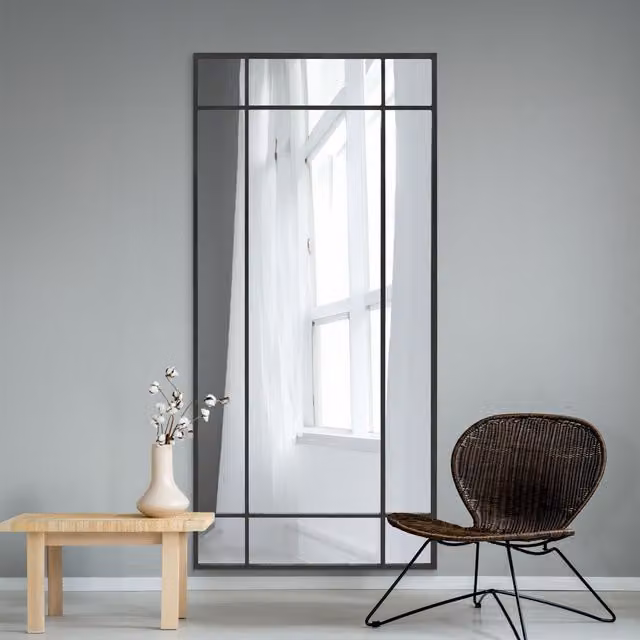 MirrorOutlet Wenestra Contemporary Rectangular Wall Leaner Mirror in Black, H 180 cm x W 85 cm