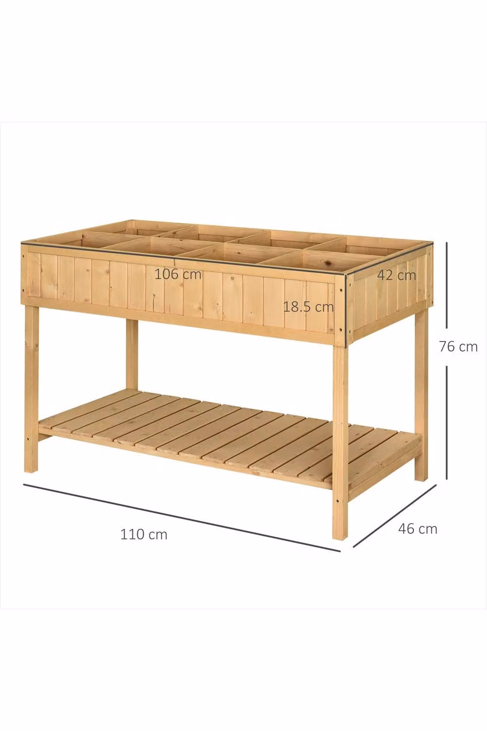 ERGOVEXA Brown Wooden Raised Bed with 8 Compartments for Vegetable, Herb or Ornamental Gardens, W/D/H: 164 x 82 x 46 cm – 2