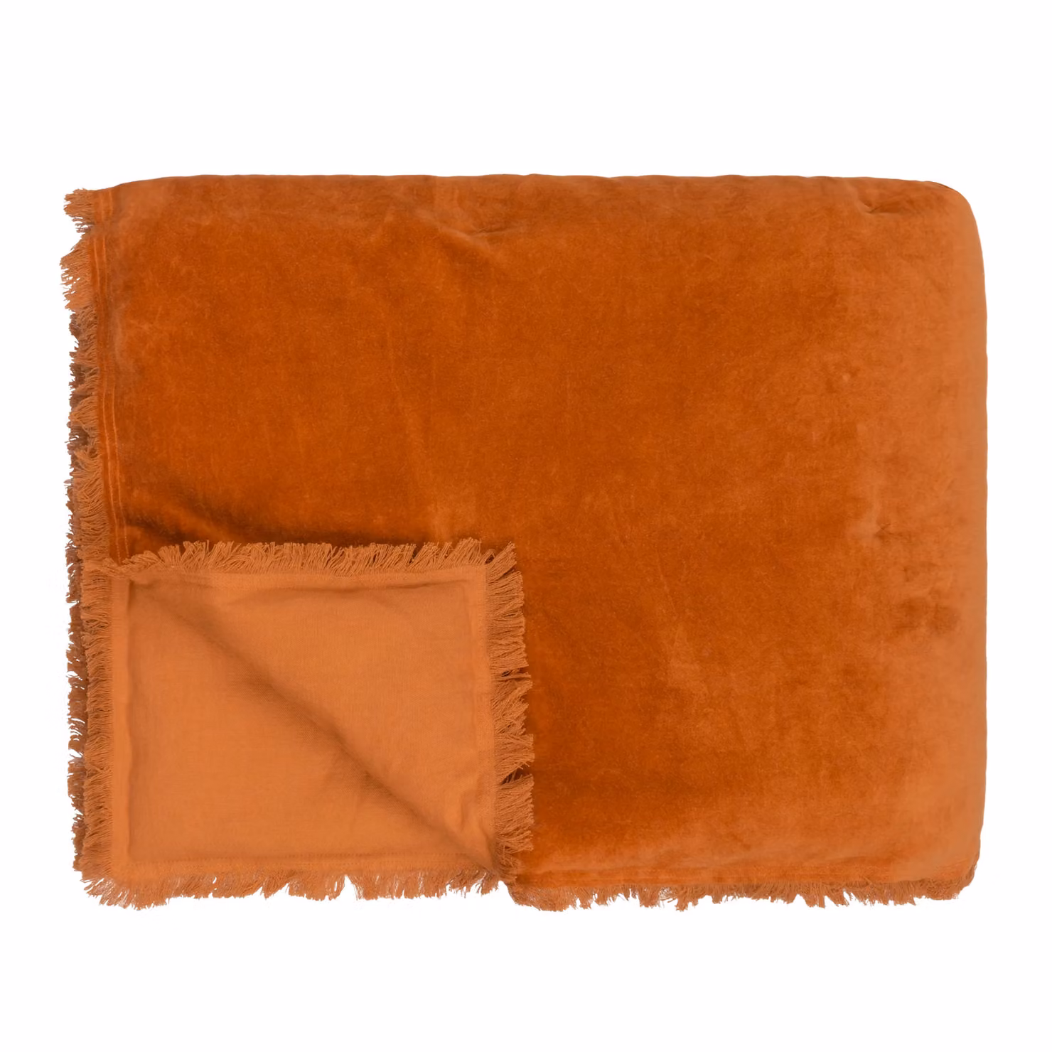 Yard Jaye Fringed Cotton Velvet Bedspread in Orange, W/D/H: 140 x 220 cm – 2