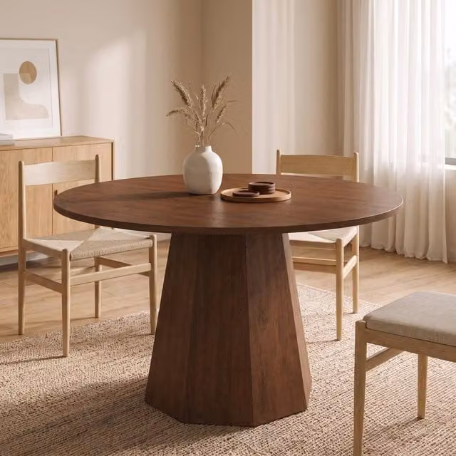 STILVORA Modern Round Dining Table in Brown, Diameter: 120 cm – 1