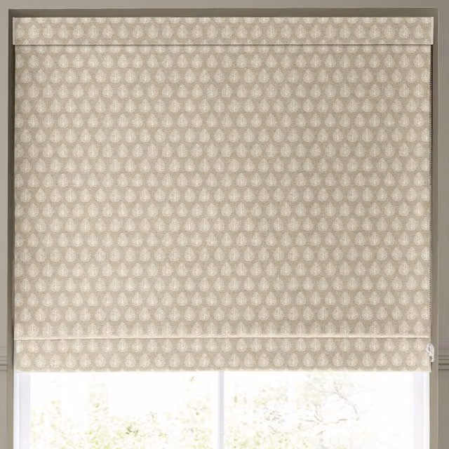 Emily Bond Jaipur Made to Measure Blackout Roman Blind in Beige Geometric Leaf Pattern