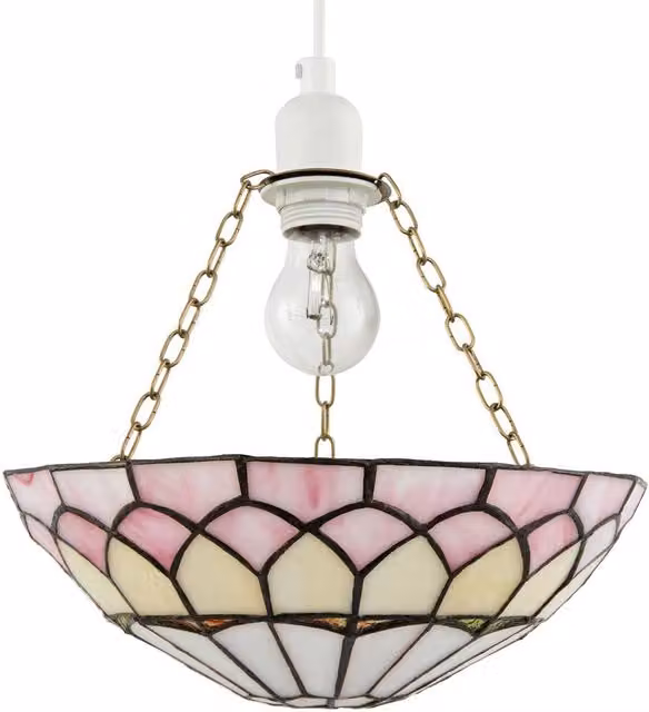 Happy Homewares Pink and Gold Stained Glass Domed Tiffany Pendant Light Shade with Chains – 1