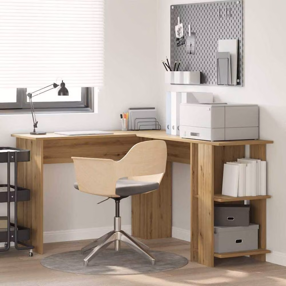Berkfield Home Modern Corner Desk with Storage in Artisan Oak Brown, W/D/H: 140 x 113.5 x 75 cm – 2