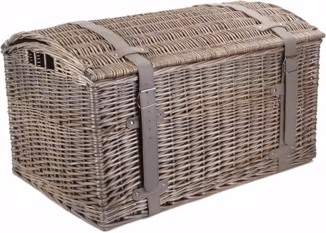 Red Wicker Domed Storage Hamper with Lid in Brown and Grey