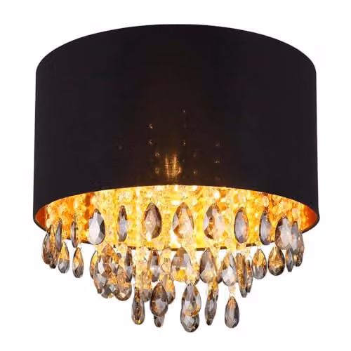 Globo Lighting Black and Gold Crystal Ceiling Light with Transparent Glass, Diameter: 40 cm, Height: 33 cm
