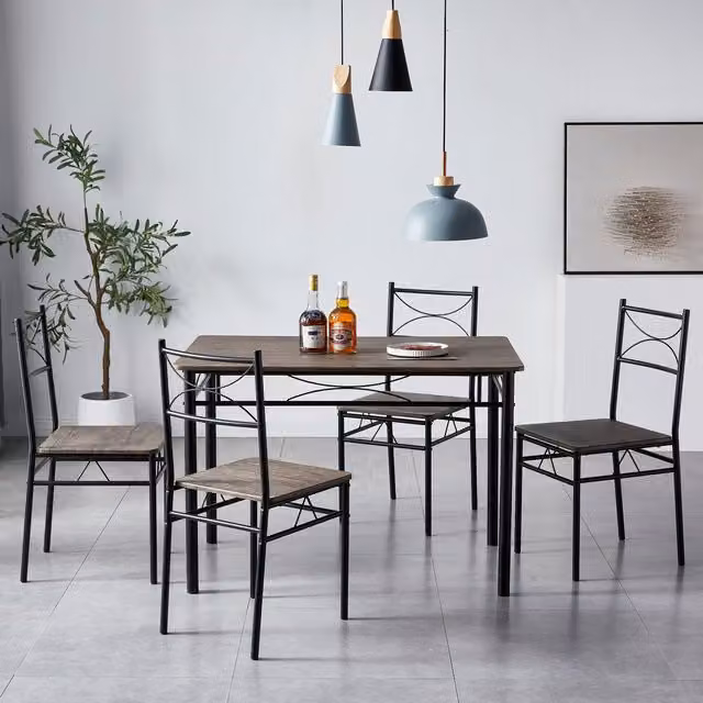 MCC Direct Silvia Dining Table and 4 Chairs Set in Brown with Metal Frame – 1