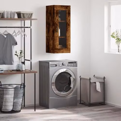 vidaXL Wall Mounted Cabinet in Brown Oak with Glass Doors, W/D/H: 34.5 x 34.0 x 90.0 cm – 2