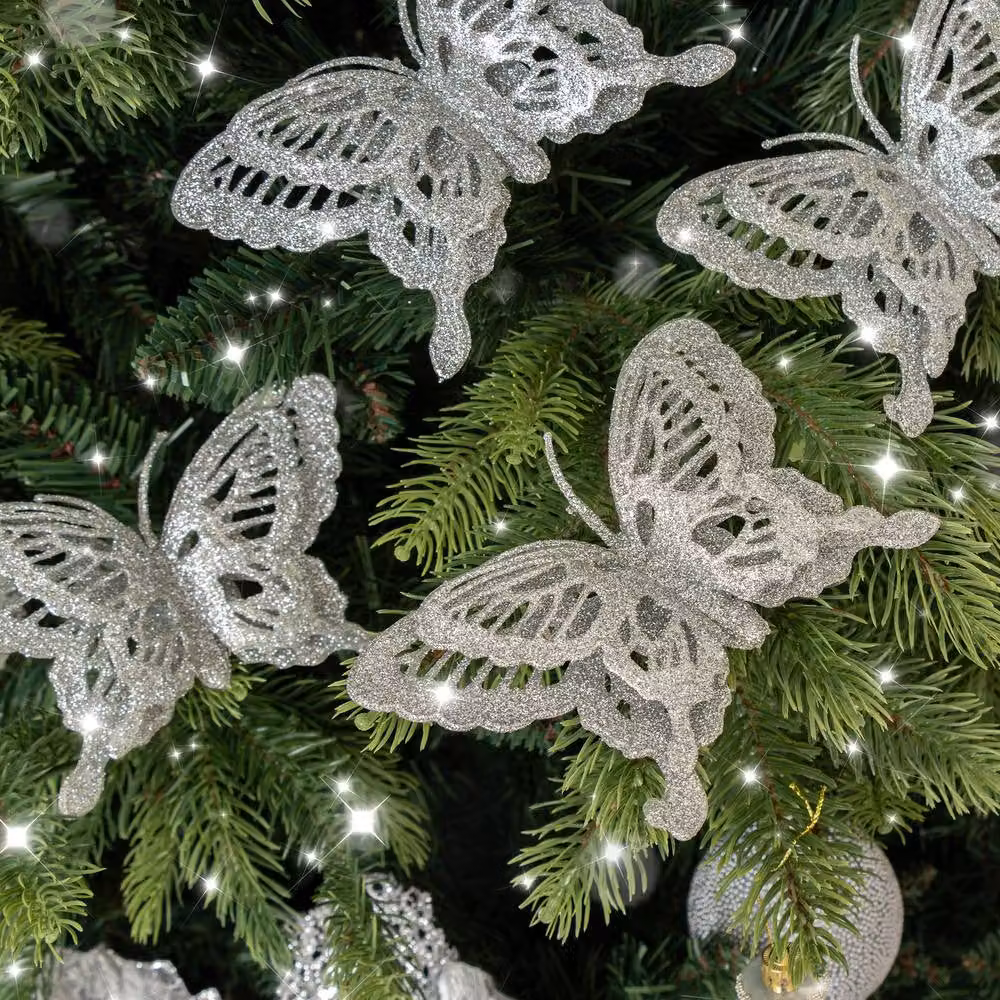 Melody Maison Set of 4 Gold and Silver Glitter Butterfly Christmas Decoration Clips – 2