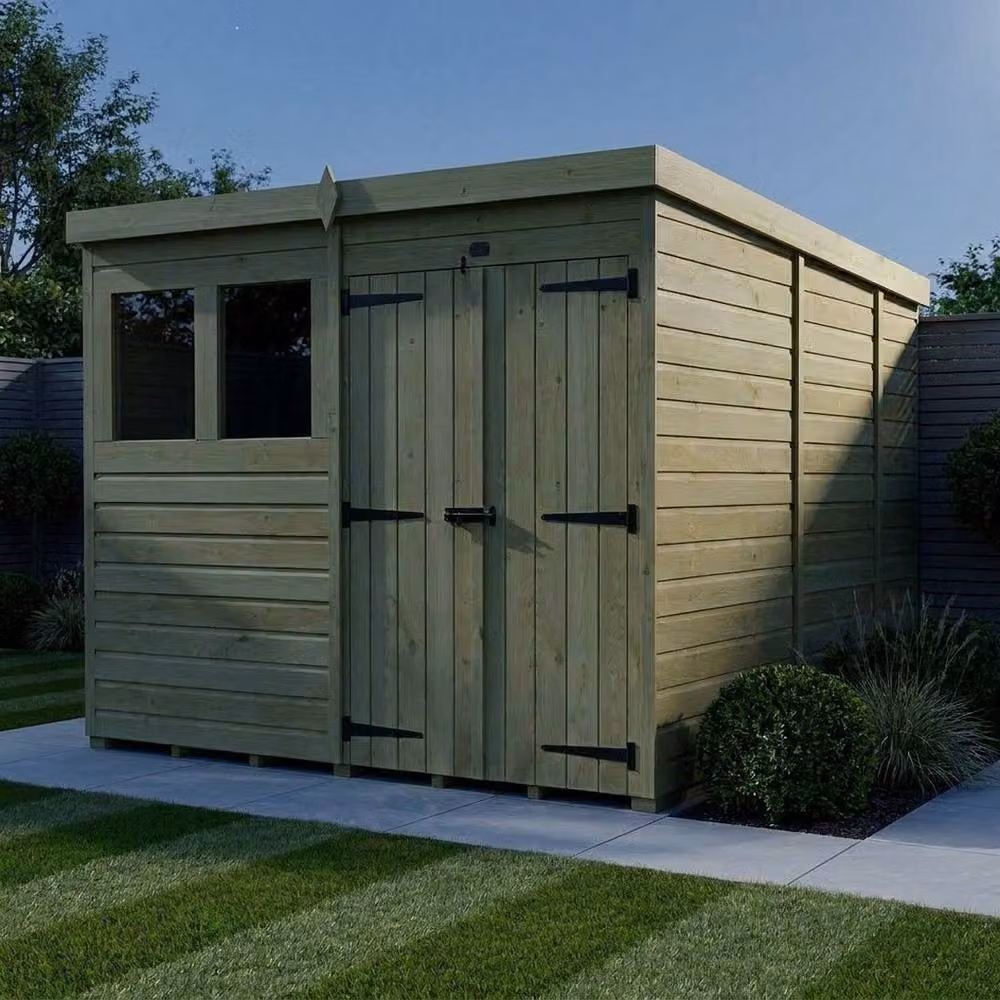 Buttercup Farm Brown Timber Pent Garden Shed with Double Doors and Windows, W: 244 cm, D: 274 cm, H: 210 cm – 3