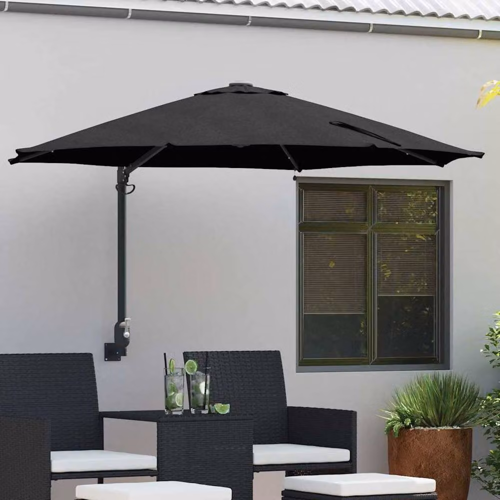 Berkfield Home Traditional Wall-mounted Garden Parasol with LEDs, Black, Diameter: 248 cm – 2