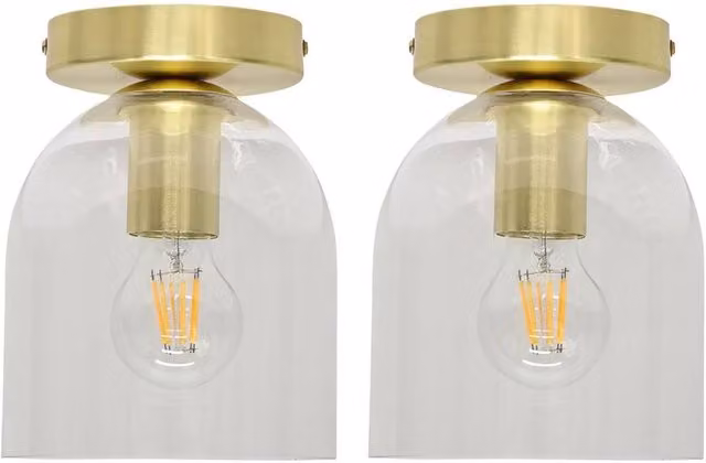 First Choice Lighting Belten Set of 2 Glass Cloche Ceiling Light Fittings in Gold/Brass and Transparent – 1
