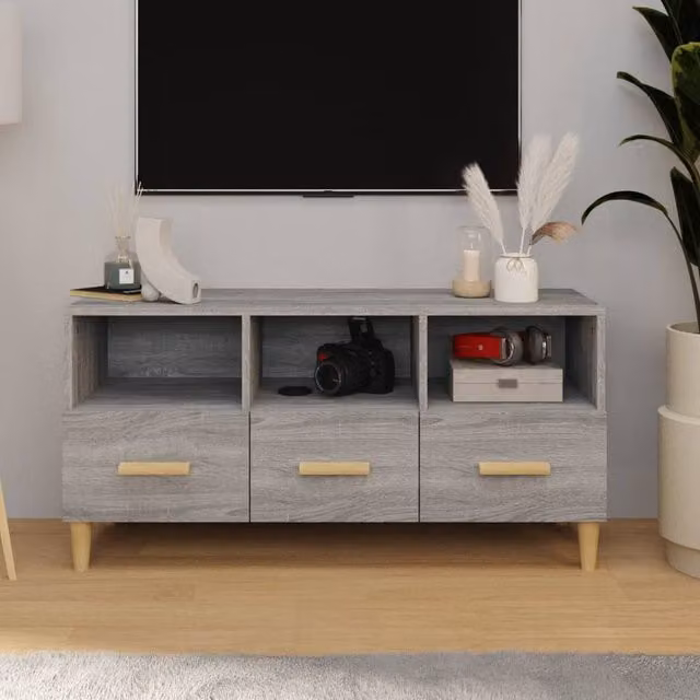 Berkfield Home Modern Grey Sonoma TV Cabinet in Engineered Wood W/D/H: 102 x 36 x 50 cm