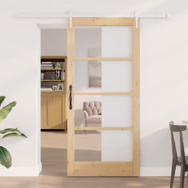Berkfield Home Rustic Solid Pine Sliding Door with Hardware Set, Black, W: 93 cm, H: 202 cm – 1