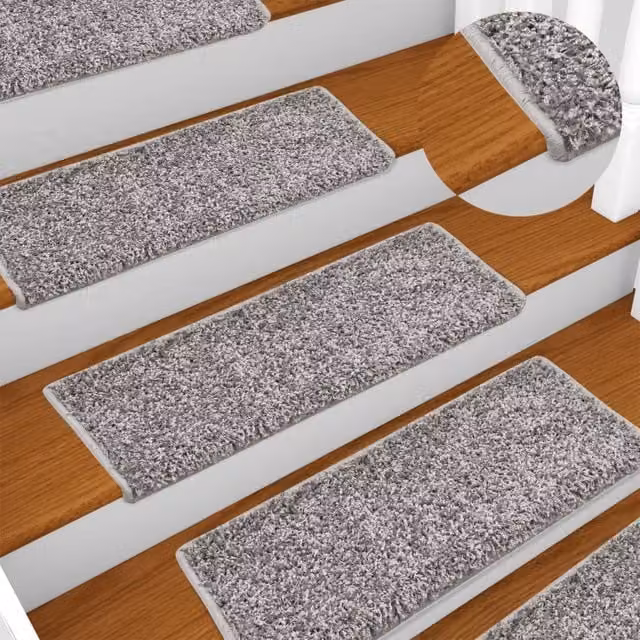 Berkfield Home Self-Adhesive Carpet Stair Treads, 15 Pieces, Grey, W: 65 cm, D: 21 cm, H: 4 cm