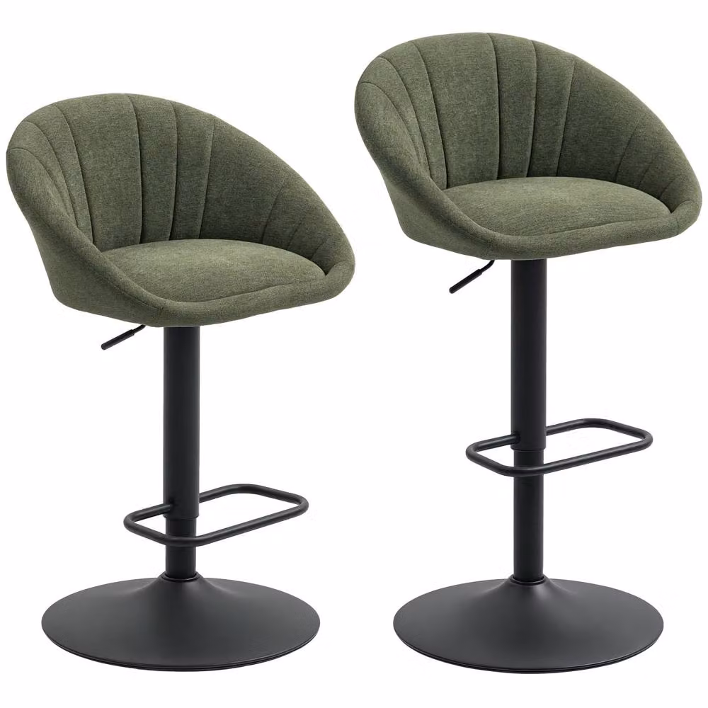 Wyld Haus Spetti Set of 2 Dark Green Fabric Tub Bar Stools with Adjustable Gas Lift and 360 Degree Swivel – 2