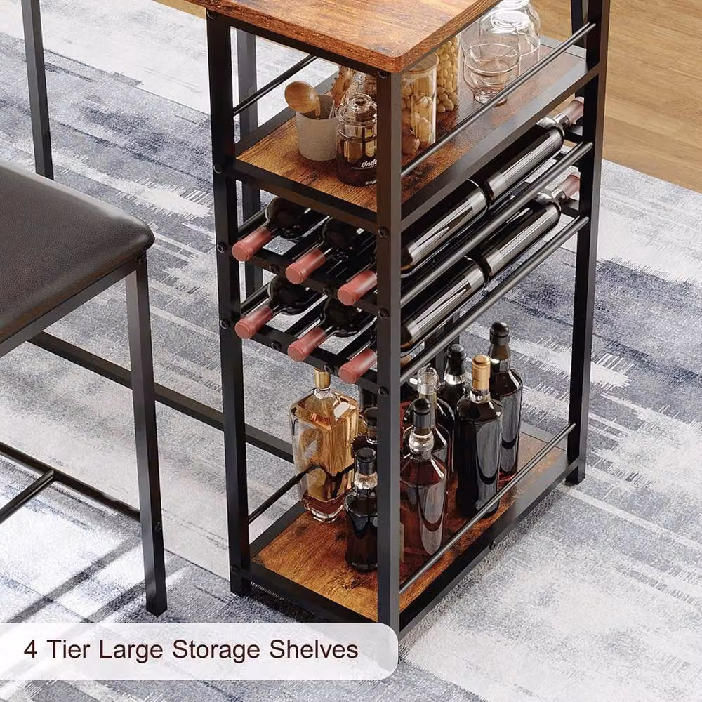 London Boutique 3-Piece Counter Height Dining Table Set with 2 Chairs and Storage Shelves in Brown – 3