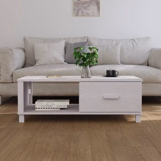 Berkfield Home HAMAR Decorative Coffee Table, White, Solid Pine Wood, W: 100 cm, D: 55 cm, H: 35 cm