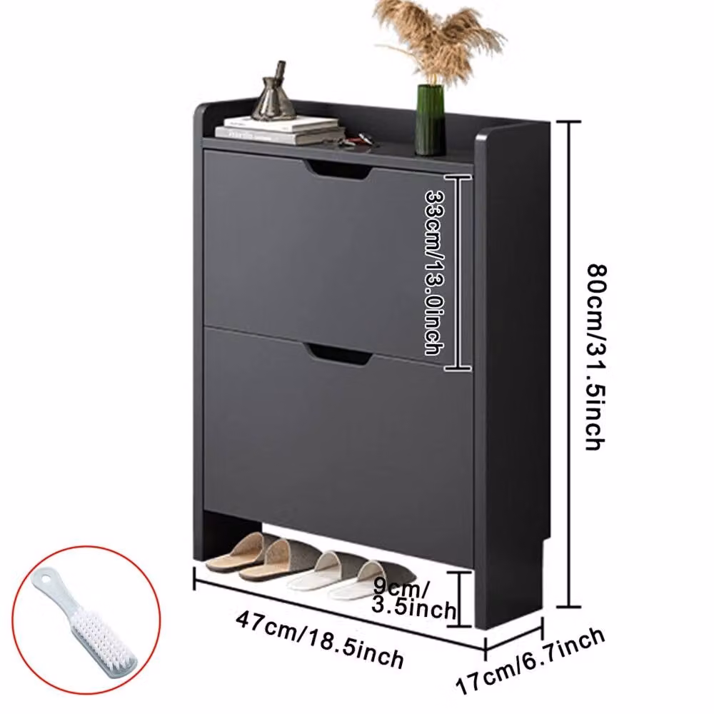 SPETLEK 2 Drawer Wooden Shoe Storage Cabinet Organiser in Black – 2