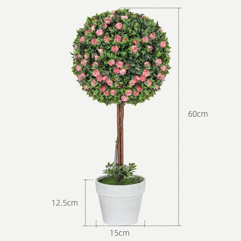 Wyld Haus Roviyo Set of 2 Pink Artificial Rose Topiary Ball Trees in Pots, Height: 60 cm – 4