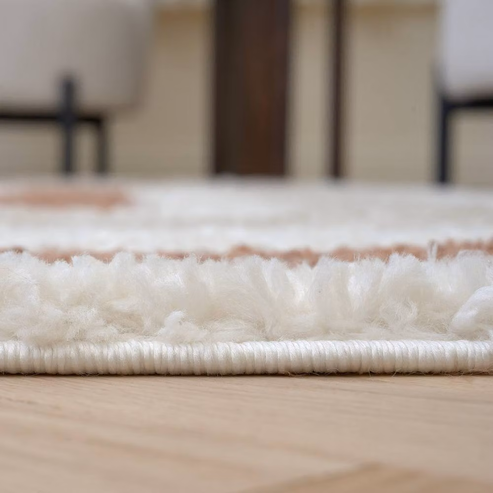 THE RUGS Moodi Border Design Shaggy Soft High Pile Round Living Room Rug in Terracotta, Diameter: 120 cm – 2