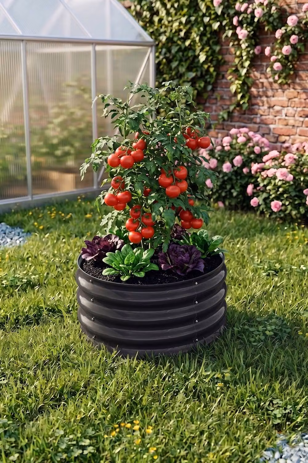 Living and Home Set of 2 Round Metal Raised Garden Beds in Black, W/D/H: 60 x 60 x 30 cm – 2