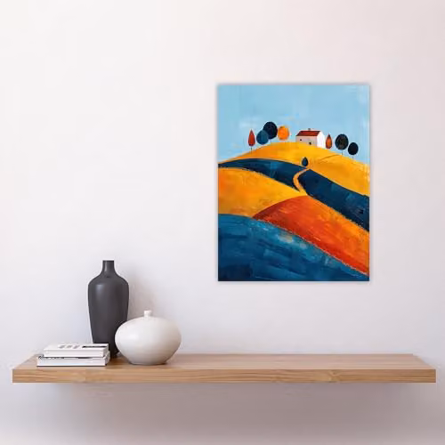 Artery8 Farmhouse on Hill Countryside Landscape Painting, Unframed Multicolour Paper Poster Wall Art – 4