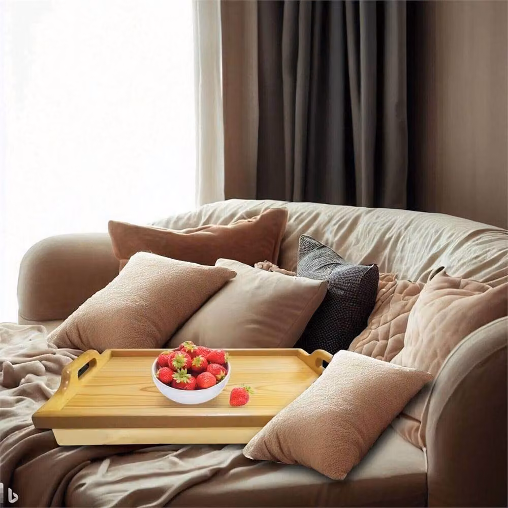 Homion Rectangular Wooden Lap Tray with Handles in Beige – 4