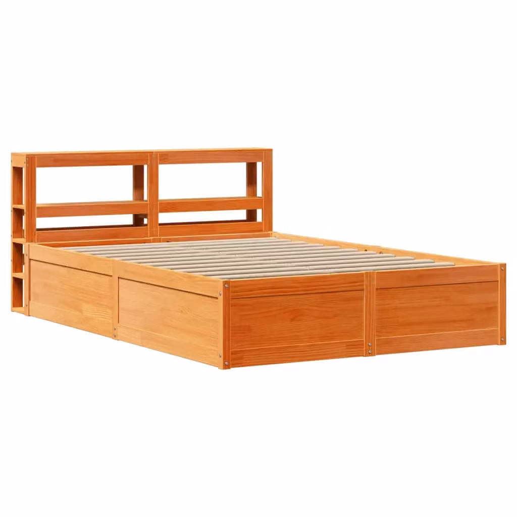 Berkfield Home Small Double Bed Frame with Headboard in Waxed Brown Solid Pine, W/D/H: 120 x 200 cm – 2