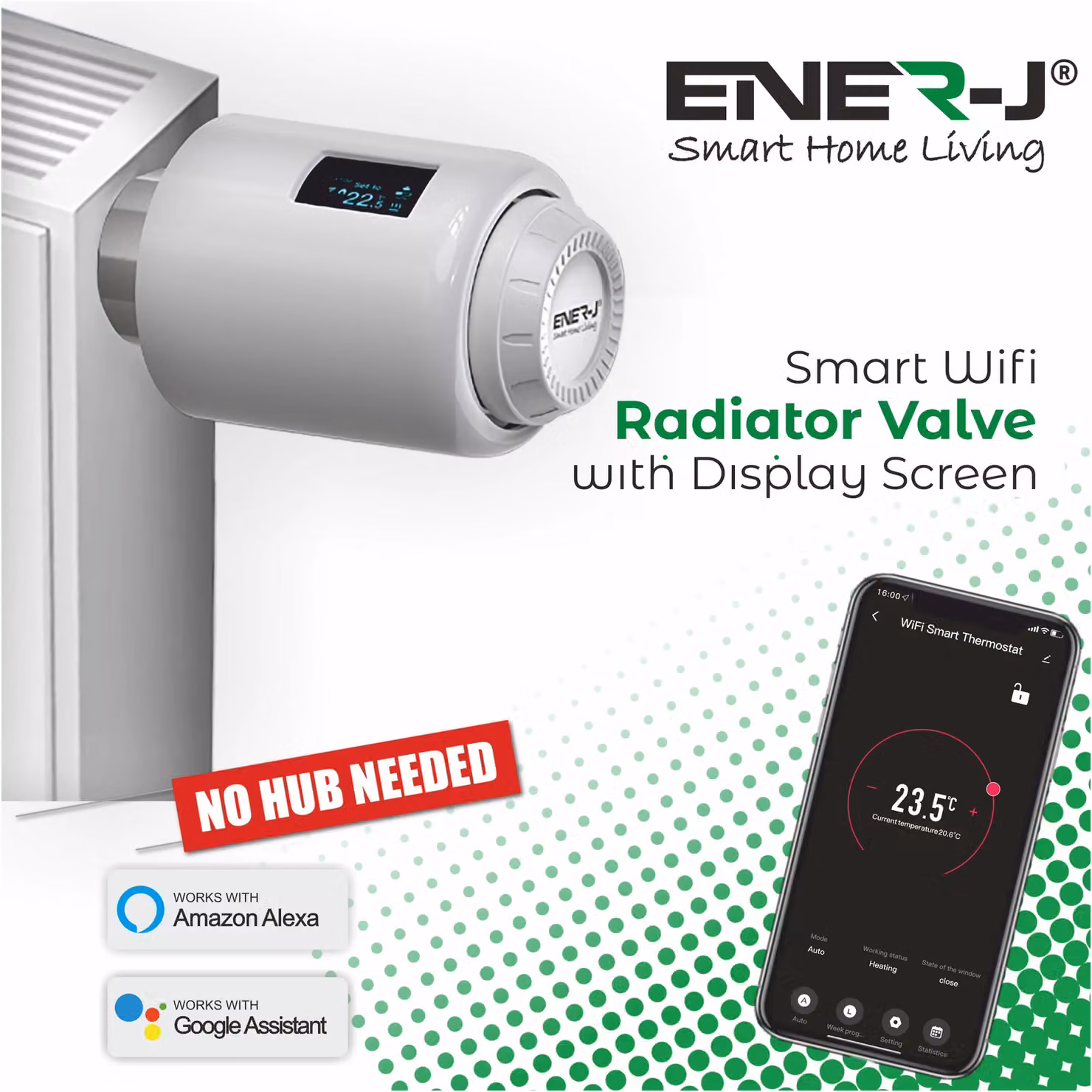 ENER-J Pack of 4 White Wifi Smart Thermostatic Radiator Valves with Display and App Control – 2