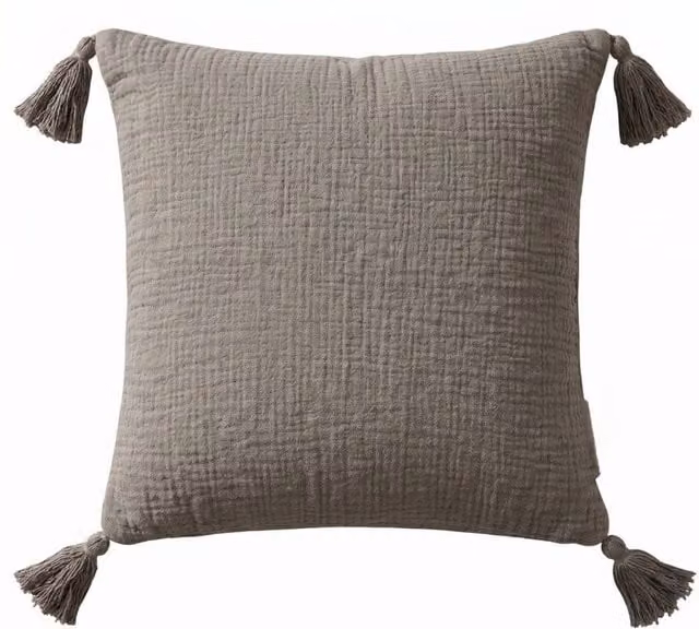 Homescapes Charcoal Grey Cotton Muslin Square Cushion with Removable Cover, W/D/H: 45 x 45 x 45 cm – 1