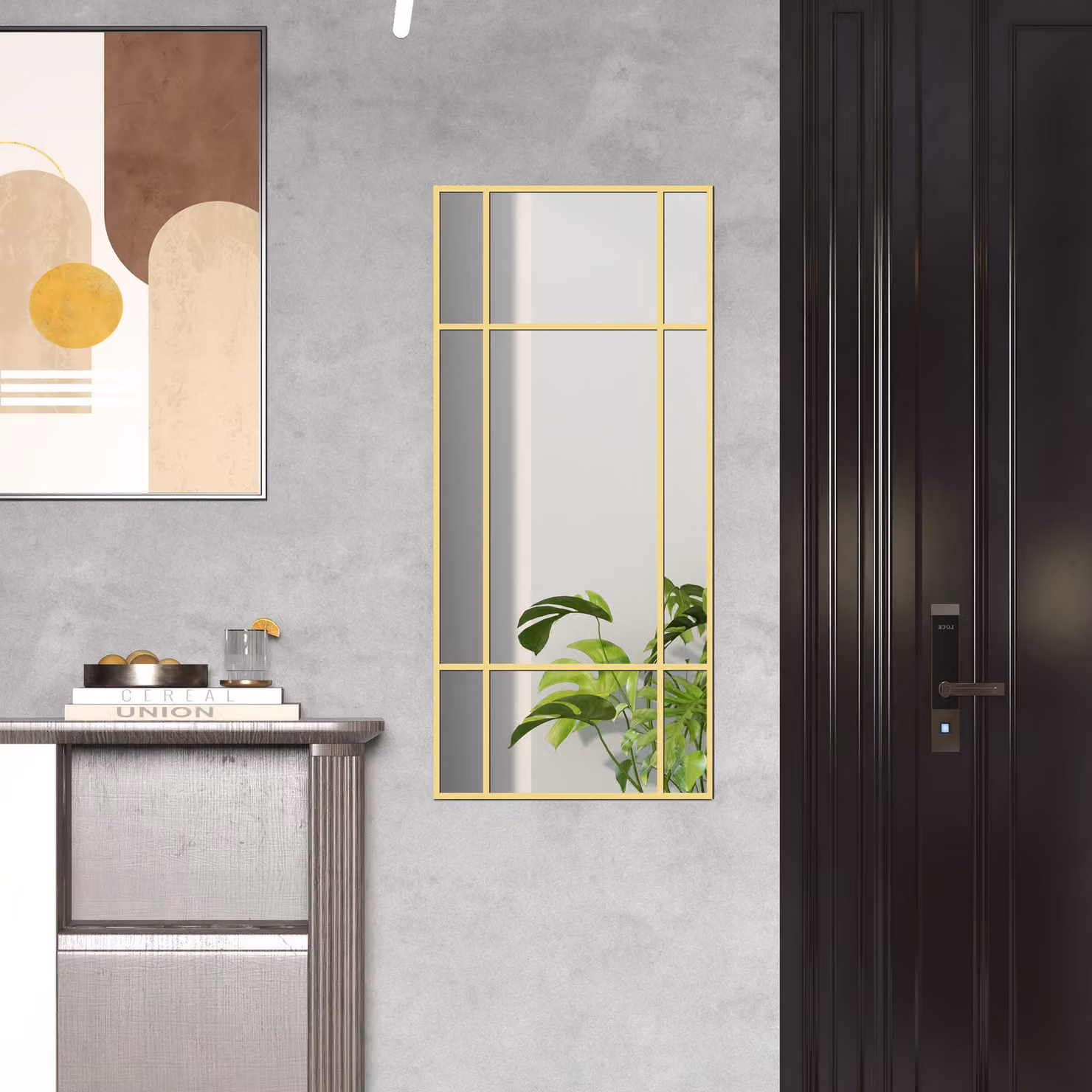 HOMCOM Gold Window Style Rectangle Wall Mirror with Metal Frame, W: 110 cm, H: 50 cm – 4