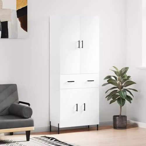 vidaXL Modern White Highboard with Hinged Doors and Internal Shelves, W/D/H: 69.5 x 34.0 x 180.0 cm – 2