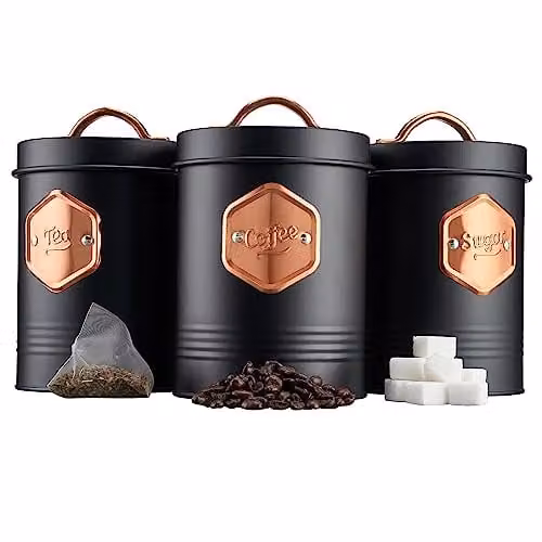 Cooks Professional 3-Piece Airtight Tea, Coffee and Sugar Canister Set in Black