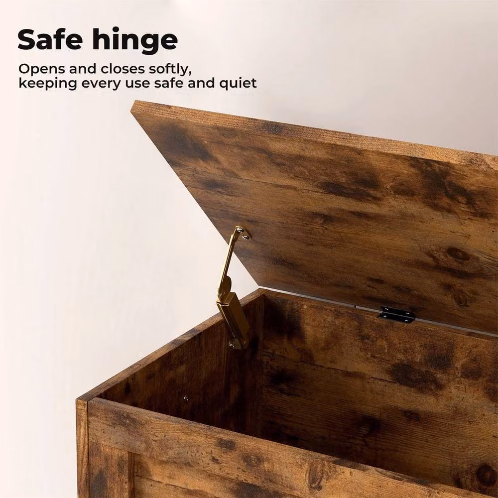 KORVIXA Rustic Wood Storage Chest Trunk in Brown with Soft Close Lid, W/D/H: 100 x 100 x 100 cm – 5